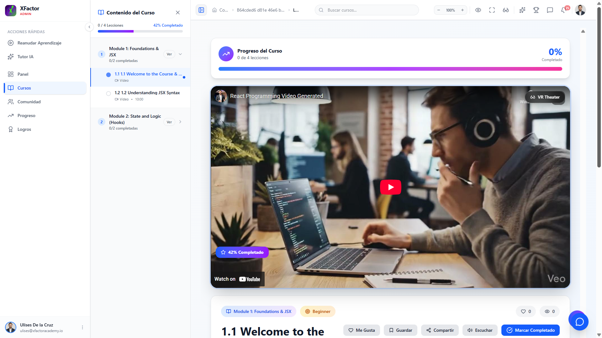 XFactor Academy — vista del curso AI Lions